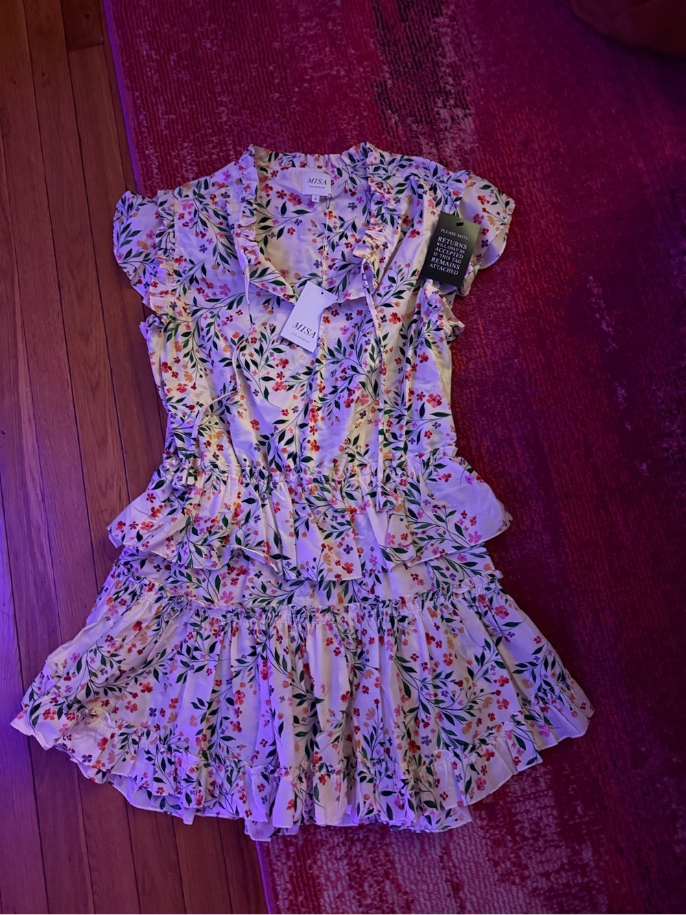 Misa Los Angeles Cream Floral Ruffle dress!